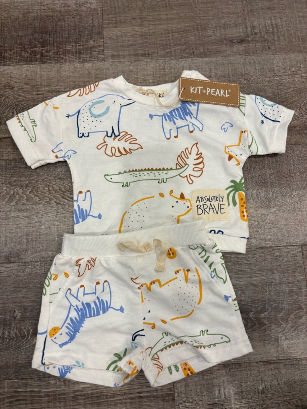 Kit + Pearl Baby Animal Print Tee & Shorts Set - White with Multicolor Prints